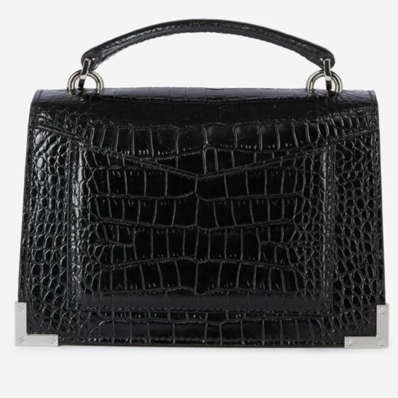 NEW The Kooples EMILY SMALL CROCODILE-EFFECT BAG BLACK LEATHER Silver - Picture 3 of 15